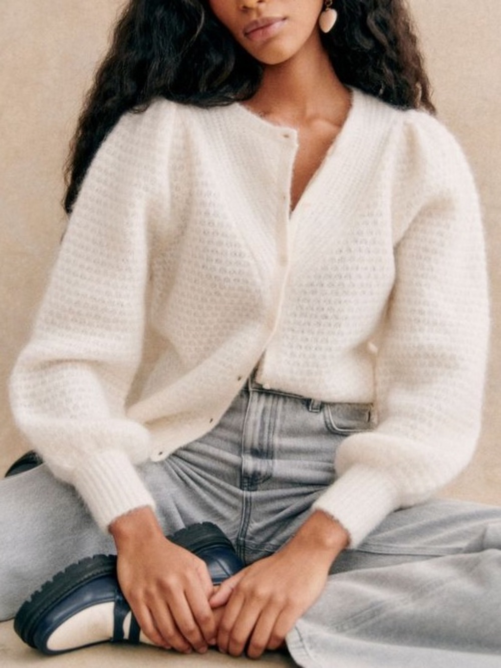 La Maille Sezane Solena Perle Cardigan